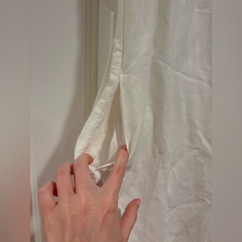 White Sleeveless Shift Dress with Blue Embroidery – Boho Summer Style - Picture 4 of 6